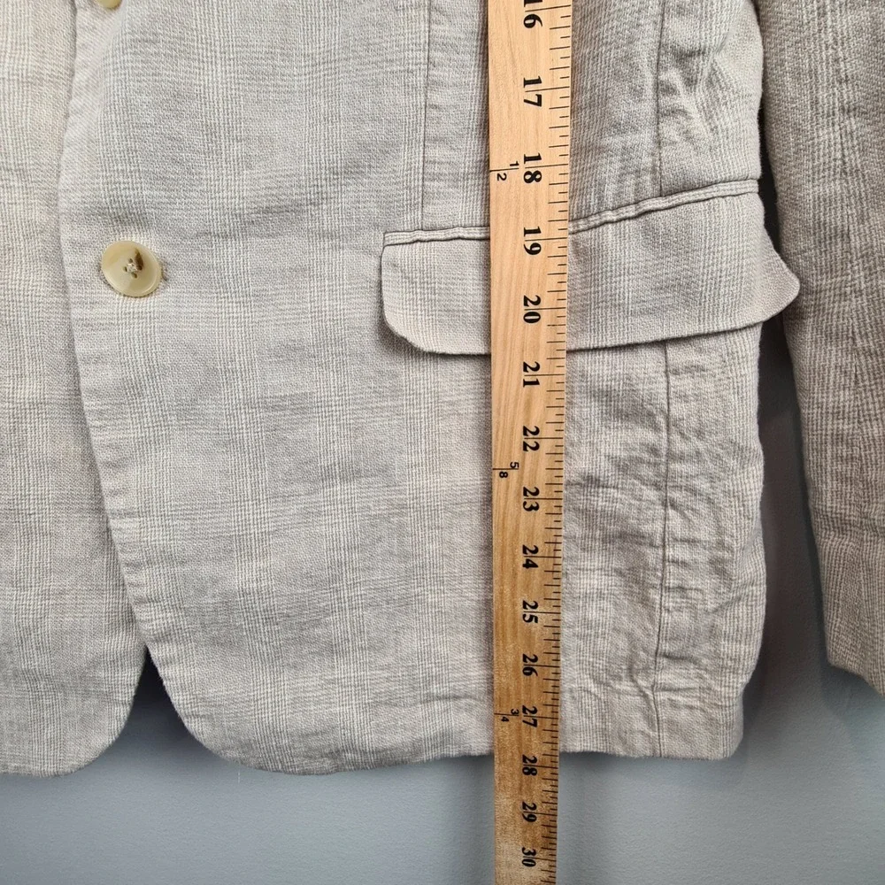 Banana Republic Mens 40S Tailored Linen Blend Glen Plaid Blazer Beige 40 Short